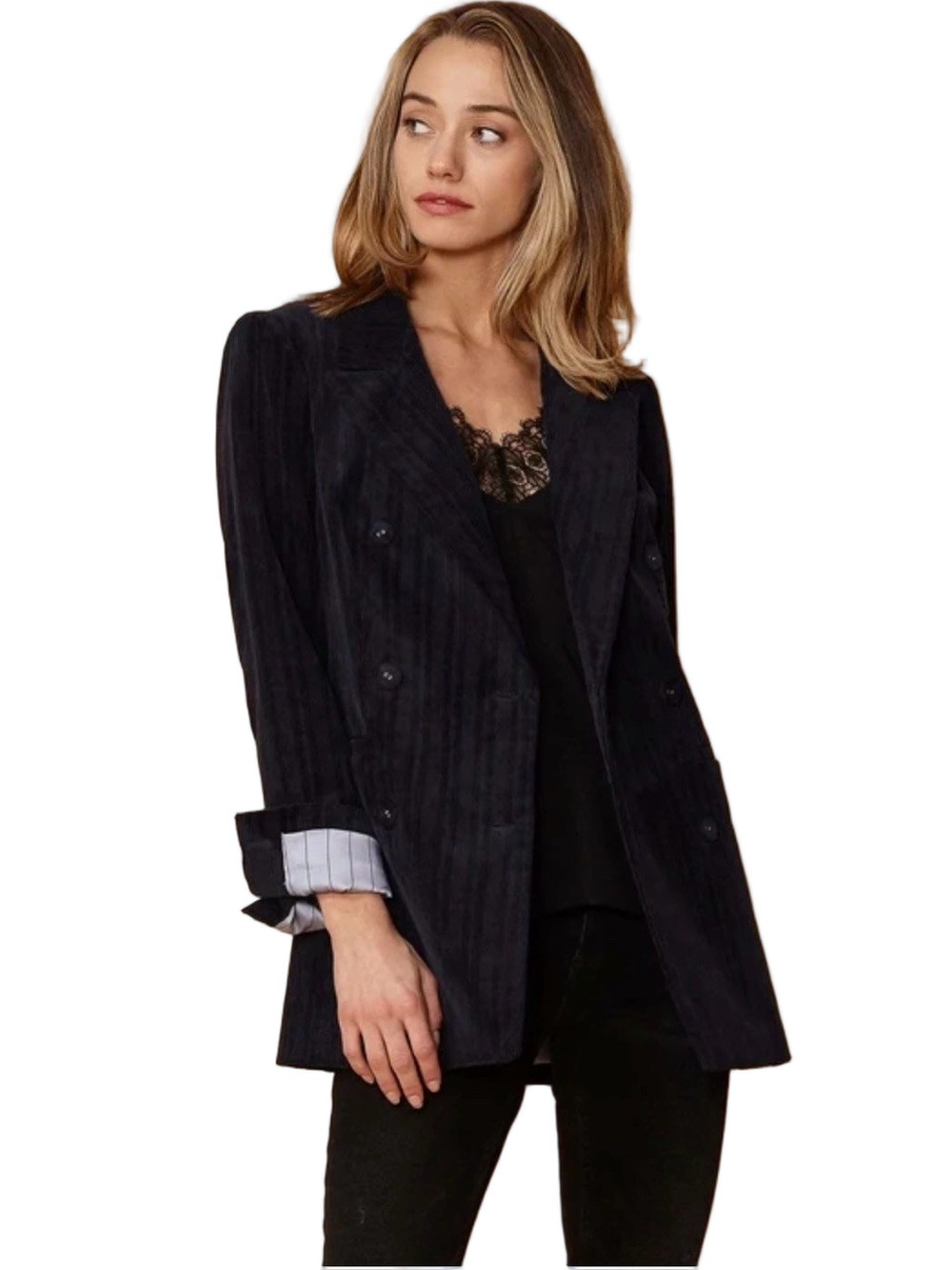 Nurode Corduroy Double Breasted Blazer Medium Midnight Navy NEW with tags